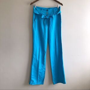 Ash Ashanti Vintage Retro High Waist Belted Wide Leg Trouser Pants Blue